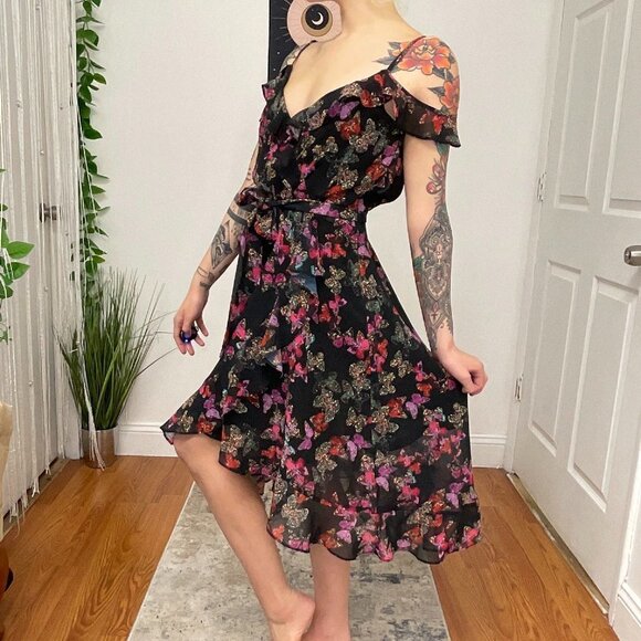 Y2K Betsey Johnson Sleeveless Floral Designer Midi Dress Size 2 Black/Purple - Picture 2 of 6